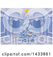 Beautiful Flocked Christmas Tree In A Palace Interior