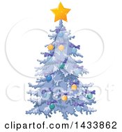 Poster, Art Print Of Beautiful Flocked Christmas Tree Decorated With Purple Bows Baubles And A Star