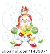 Poster, Art Print Of Happy Snowman Dressed In Winter Accessories And Skiing In The Snow