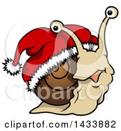 Poster, Art Print Of Cartoon Christmas Snail Wearing A Santa Hat