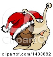 Clipart Of A Cartoon Christmas Snail Wearing A Santa Hat Royalty Free Vector Illustration by dero