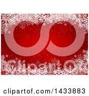 Clipart Of A Border Of White Snowflakes On Red Stripes Christmas Background Royalty Free Vector Illustration