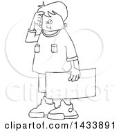 Poster, Art Print Of Cartoon Black And White Lineart Confused Boy Protestor Holding A Sign
