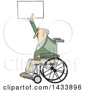 Cartoon White Senior Male Protester In A Wheelchair Holding Up A Sign