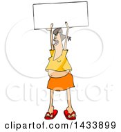 Cartoon White Female Protester Holding Up A Sign And Shouting