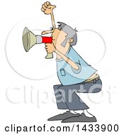 Poster, Art Print Of Cartoon White Male Protester Shouting Into A Megaphone