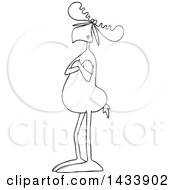Clipart Of A Cartoon Black And White Lineart Aloof Moose Standing With Folded Arms Royalty Free Vector Illustration