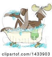 Poster, Art Print Of Cartoon Moose Washing Up In A Bubble Bath