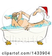 Poster, Art Print Of Cartoon Santa Claus Washing Up In A Bubble Bath