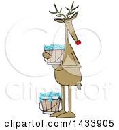 Poster, Art Print Of Cartoon Christmas Reindeer Holding A Bucket Of Bubbly Water