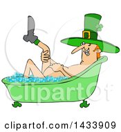 Poster, Art Print Of Cartoon St Patricks Day Leprechan Lifting A Leg And Soaking In A Bubble Bath