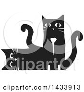 Poster, Art Print Of Black And White Woodcut Pair Of Cats One Laying On Its Side The Other Sitting