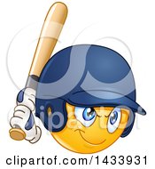 Poster, Art Print Of Cartoon Emoji Yellow Smiley Face Emoticon Baseball Player Batting