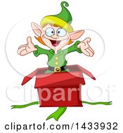 Poster, Art Print Of Cartoon Surprise Christmas Elf Popping Out Of A Gift Box
