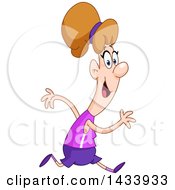 Clipart Of A Cartoon Happy Caucasian Woman Running Royalty Free Vector Illustration