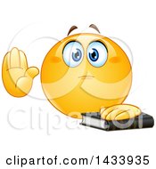 Clipart Of A Cartoon Emoji Yellow Smiley Face Emoticon Taking An Oath Royalty Free Vector Illustration