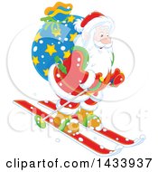 Poster, Art Print Of Santa Skiing With A Christmas Sack