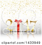 Clipart Of A Happy New Year 2017 Greeting With A 3d Gift And Star Glitter Royalty Free Vector Illustration