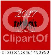 Poster, Art Print Of Happy New Year 2017 Greeting With Silhouetted Dancers On Red