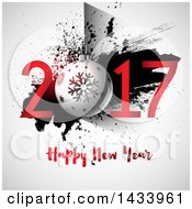 Clipart Of A Happy New Year 2017 Greeting With A Bauble Over Grunge Royalty Free Vector Illustration