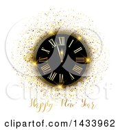 Poster, Art Print Of Happy New Year Greeting With A Clock And Gold Glitter On White