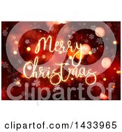 Poster, Art Print Of Merry Christmas Greeting In Sparkle Lights Over Snowflakes And Red Flares