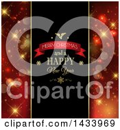 Poster, Art Print Of Merry Christmas And A Happy New Year Greeting With Red And Gold Bokeh Flare Panels