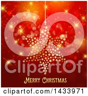 Poster, Art Print Of Merry Christmas Greeting Under A Suspended Star Over Red And Gold Bokeh Flares