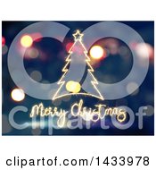 Poster, Art Print Of Merry Christmas Greeting And Tree In Sparklers Over Bokeh Flares