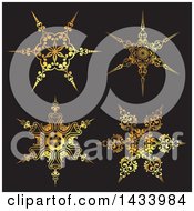 Clipart Of Beautiful Gradient Golden Snowflakes On Black Royalty Free Vector Illustration