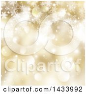 Clipart Of A Golden Christmas Bokeh Flare And Snowflake Background Royalty Free Illustration