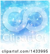 Poster, Art Print Of Gradient Blue Watercolor Background With Christmas Flares And Snowflakes