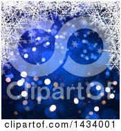Poster, Art Print Of Beautiful Blue Background With Bokeh Flares And An Upper Border Of White Snowflakes