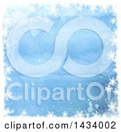Poster, Art Print Of Blue Watercolor Background With Splatters And A Border Of White Snowflakes