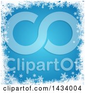 Poster, Art Print Of Blue Winter Christmas Background With A Grungy Border Of White Halftone And Snowflakes
