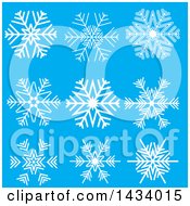Clipart Of White Winter Snowflakes On Blue Royalty Free Vector Illustration