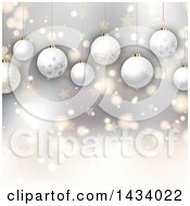 Poster, Art Print Of Christmas Background Of 3d Hanging Ornament Baubles Over Stars And Bokeh Flares