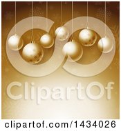 Clipart Of A Christmas Background Of 3d Hanging Ornament Baubles Over Gold Stars And Snowflakes Royalty Free Vector Illustration