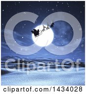 Poster, Art Print Of Silhouetted Santa Flying His Magic Sleigh Over A Full Moon And 3d Snowy Landscape