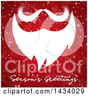 Poster, Art Print Of White Santa Beard And Mustache Over Seasons Greetings Text On Red With Snowflakes