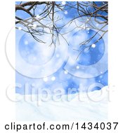 Poster, Art Print Of 3d Winter Landscape With Snow Falling Bare Branches And Blue Sky