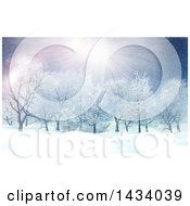 Poster, Art Print Of 3d Winter Landscape With The Sun Shining And Snow Falling Over Trees
