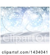 Poster, Art Print Of 3d Hilly Winter Landscape With Snow Falling Stars Flares And Blue Sky
