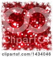 Poster, Art Print Of Blurred Red Bokeh Flare Or Glitter Background With A Border Of White Snowflakes
