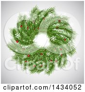 Poster, Art Print Of Christmas Wreath Of Fir Branches Snowflakes And Berries On Gray