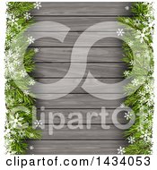 Poster, Art Print Of Wood Christmas Background With Fir Branches And Snowflakes