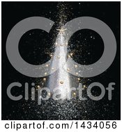 Poster, Art Print Of 3d Conical Silver Christmas Tree With A Gold Star And Baubles With Glitter On Black