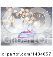 Clipart Of A 3d Pink Blue And Purple Spiral Christmas Tree Over Bokeh Flares In A Winter Landscape Royalty Free Illustration