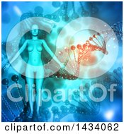 Clipart Of A 3d Female Figure Over A Background Of Dna Strands Royalty Free Illustration