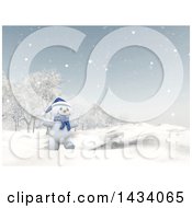 Poster, Art Print Of 3d Happy Snowman Walking In A Winter Landscape